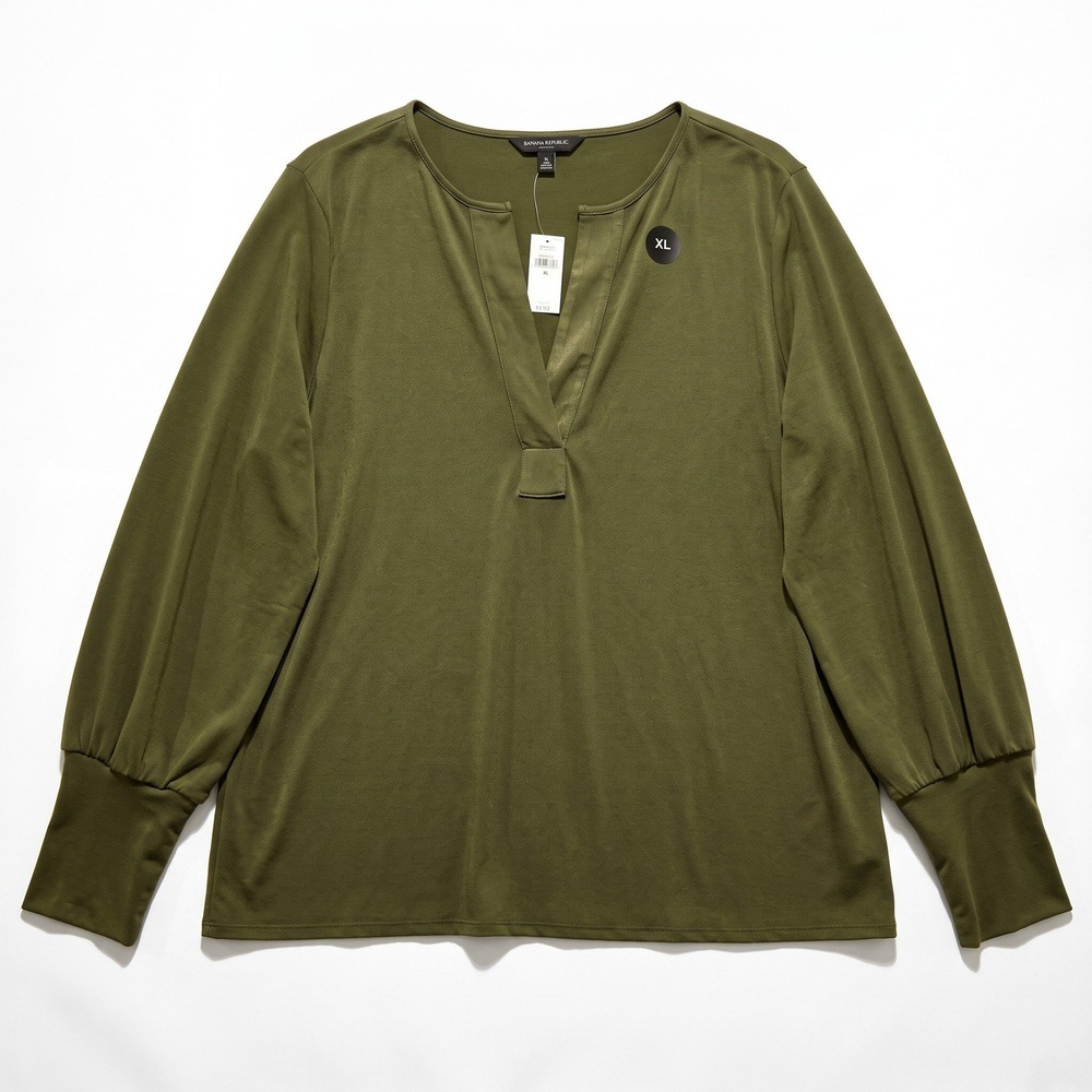 Banana Republic XL Olive Green Womens V-Neck Tunic Top Casual Cozy